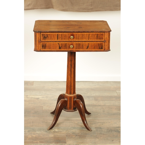 1270 - A REGENCY FIGURED ROSEWOOD SIDE TABLE with two frieze drawers raised on a tapering octagonal stem wi... 