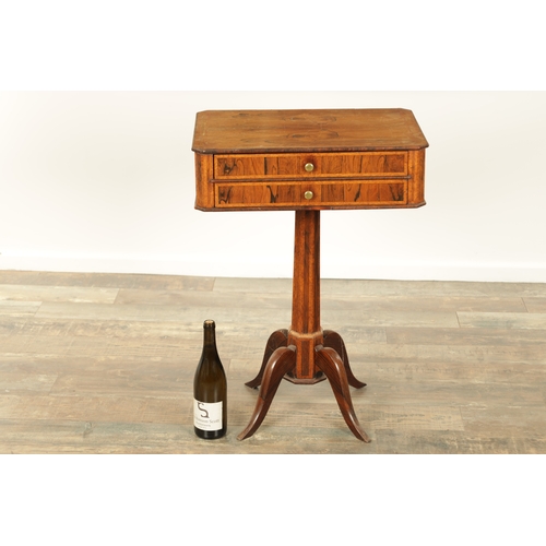 1270 - A REGENCY FIGURED ROSEWOOD SIDE TABLE with two frieze drawers raised on a tapering octagonal stem wi... 