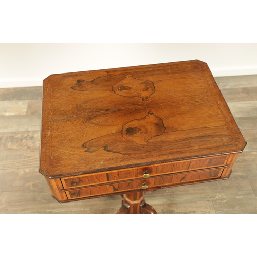 1270 - A REGENCY FIGURED ROSEWOOD SIDE TABLE with two frieze drawers raised on a tapering octagonal stem wi... 