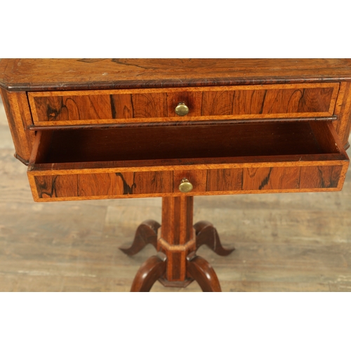 1270 - A REGENCY FIGURED ROSEWOOD SIDE TABLE with two frieze drawers raised on a tapering octagonal stem wi... 