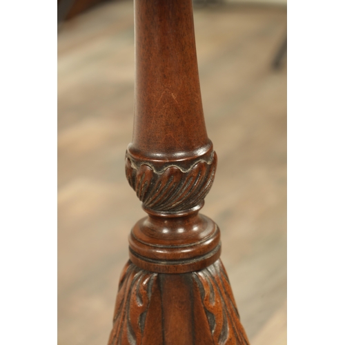 1276 - A LATE 19TH CENTURY MAHOGANY OCCASIONAL TABLE with an inlaid circular top above a leaf-carved tripod... 