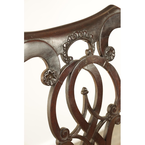 1278 - A GEORGE III MAHOGANY CHIPPENDALE STYLE OPEN ARMCHAIR with leaf-carved pierced back splat with shape... 