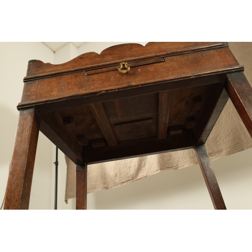 1279 - A PAIR OF GEORGE III STYLE KETTLE STANDS with square tops having shaped galleries above pull-out sli... 