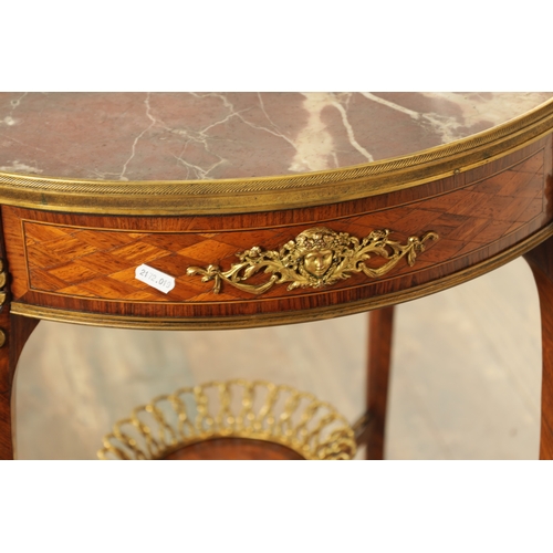 1283 - A FINE 19TH CENTURY LOUIS XVI STYLE FRENCH TULIP AND KINGWOOD MARBLE TOPPED CENTRE TABLE the figured... 