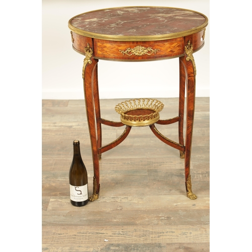 1283 - A FINE 19TH CENTURY LOUIS XVI STYLE FRENCH TULIP AND KINGWOOD MARBLE TOPPED CENTRE TABLE the figured... 