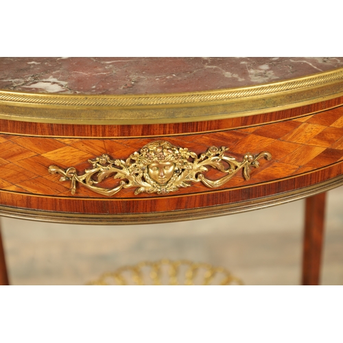 1283 - A FINE 19TH CENTURY LOUIS XVI STYLE FRENCH TULIP AND KINGWOOD MARBLE TOPPED CENTRE TABLE the figured... 