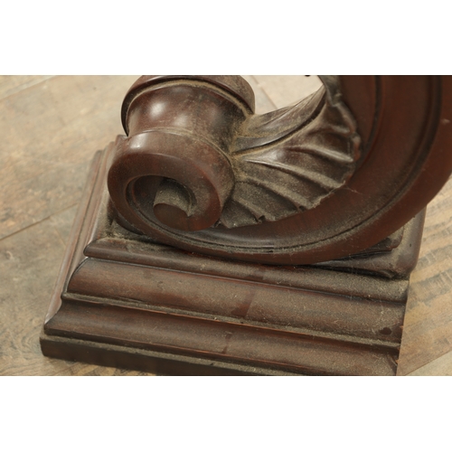 1284 - A 19TH CENTURY CARVED MAHOGANY PEDESTAL with scrolled leaf carved base and marble top (33cm square 1... 