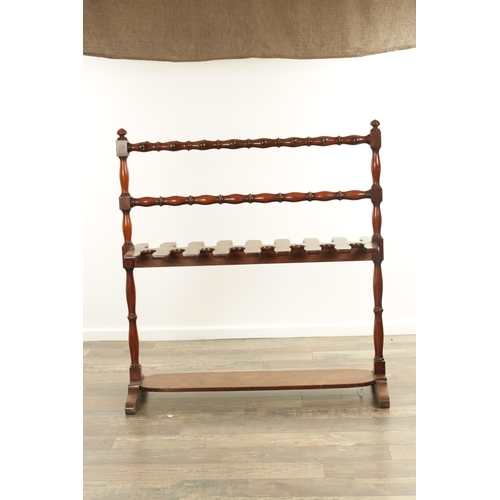 1298 - A GOOD 19TH CENTURY COUNTRY HOUSE MAHOGANY BOOT AND WHIP STAND with faux bamboo turned cross bars ab... 