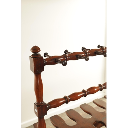 1298 - A GOOD 19TH CENTURY COUNTRY HOUSE MAHOGANY BOOT AND WHIP STAND with faux bamboo turned cross bars ab... 