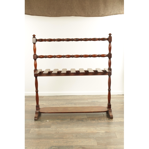 1298 - A GOOD 19TH CENTURY COUNTRY HOUSE MAHOGANY BOOT AND WHIP STAND with faux bamboo turned cross bars ab... 