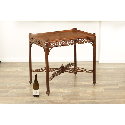 1301 - A GEORGE III MAHOGANY SILVER TABLE IN THE CHIPPENDALE STYLE with figured top and gallery edge above ... 