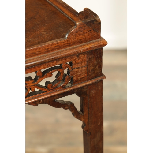 1301 - A GEORGE III MAHOGANY SILVER TABLE IN THE CHIPPENDALE STYLE with figured top and gallery edge above ... 