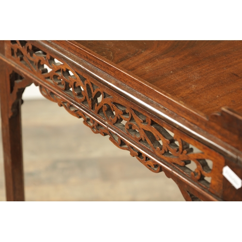 1301 - A GEORGE III MAHOGANY SILVER TABLE IN THE CHIPPENDALE STYLE with figured top and gallery edge above ... 