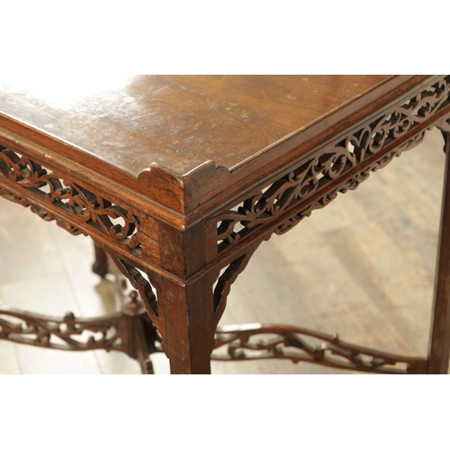 1301 - A GEORGE III MAHOGANY SILVER TABLE IN THE CHIPPENDALE STYLE with figured top and gallery edge above ... 