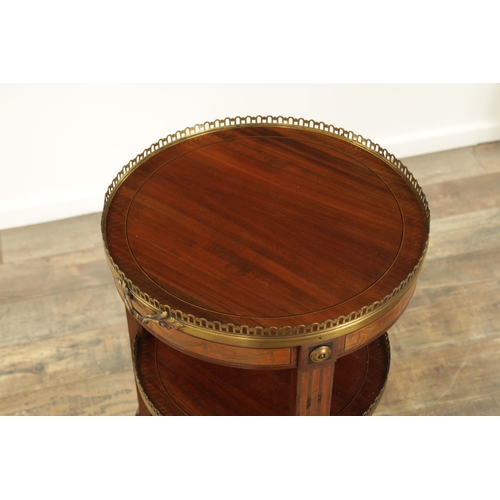 1302 - A LATE 19TH CENTURY FRENCH KINGWOOD AND SATINWOOD INLAID THREE TIER OCCASIONAL TABLE with ormolu mou... 