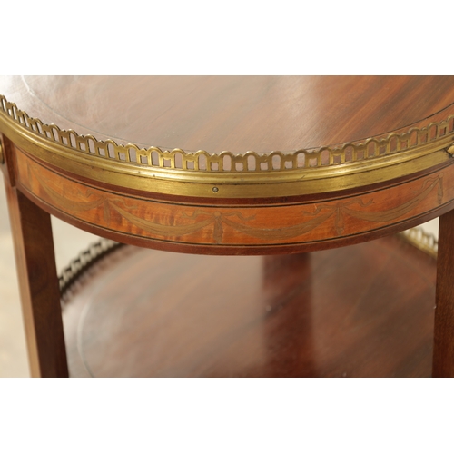 1302 - A LATE 19TH CENTURY FRENCH KINGWOOD AND SATINWOOD INLAID THREE TIER OCCASIONAL TABLE with ormolu mou... 