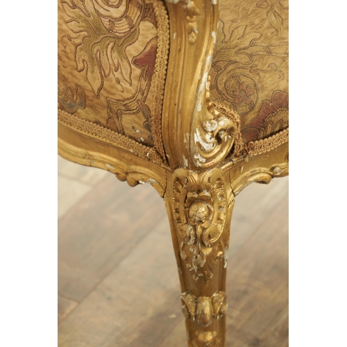 1305 - A SUITE OF FOUR CARVED GILTWOOD ROCOCO STYLE STOOLS comprising two window seats and two square stool... 