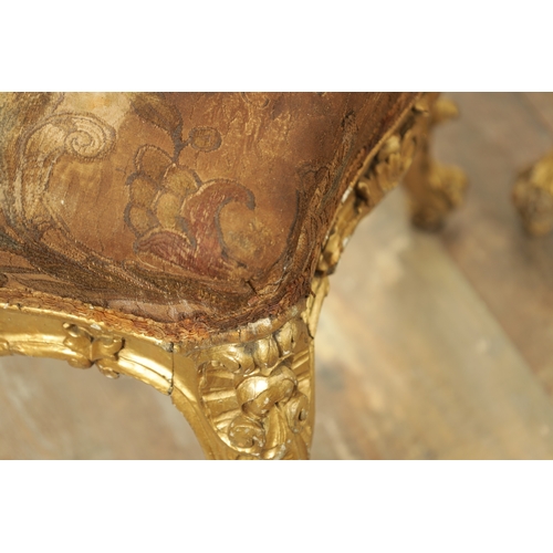 1305 - A SUITE OF FOUR CARVED GILTWOOD ROCOCO STYLE STOOLS comprising two window seats and two square stool... 