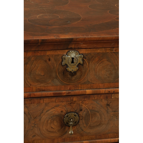 1306 - A FINE WILLIAM AND MARY OYSTERED LABURNUM INLAID CHEST OF DRAWERS with geometric designs having two ... 