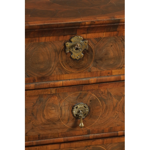 1306 - A FINE WILLIAM AND MARY OYSTERED LABURNUM INLAID CHEST OF DRAWERS with geometric designs having two ... 