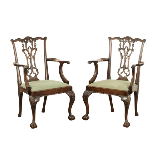 1308 - A FINE SET OF EIGHT GEORGE III AND LATER MAHOGANY CHIPPENDALE STYLE DINING CHAIRS with finely carved... 