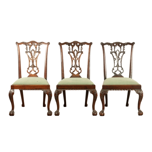 1308 - A FINE SET OF EIGHT GEORGE III AND LATER MAHOGANY CHIPPENDALE STYLE DINING CHAIRS with finely carved... 