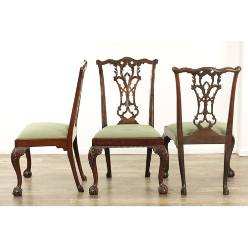 1308 - A FINE SET OF EIGHT GEORGE III AND LATER MAHOGANY CHIPPENDALE STYLE DINING CHAIRS with finely carved... 