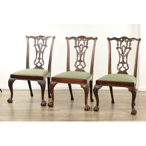 1308 - A FINE SET OF EIGHT GEORGE III AND LATER MAHOGANY CHIPPENDALE STYLE DINING CHAIRS with finely carved... 