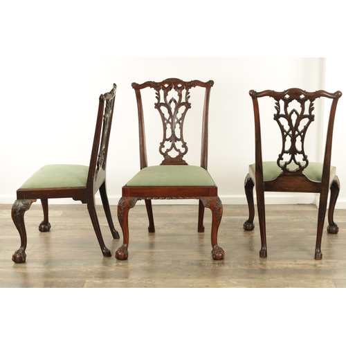 1308 - A FINE SET OF EIGHT GEORGE III AND LATER MAHOGANY CHIPPENDALE STYLE DINING CHAIRS with finely carved... 