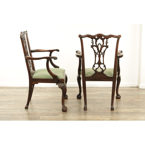 1308 - A FINE SET OF EIGHT GEORGE III AND LATER MAHOGANY CHIPPENDALE STYLE DINING CHAIRS with finely carved... 