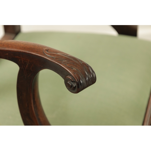 1308 - A FINE SET OF EIGHT GEORGE III AND LATER MAHOGANY CHIPPENDALE STYLE DINING CHAIRS with finely carved... 