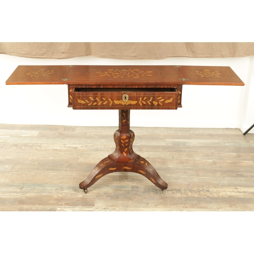 1315 - A 19TH CENTURY DUTCH MARQUETRY SIDE TABLE with a hinged top above a frieze drawer, raised on a bulbo... 