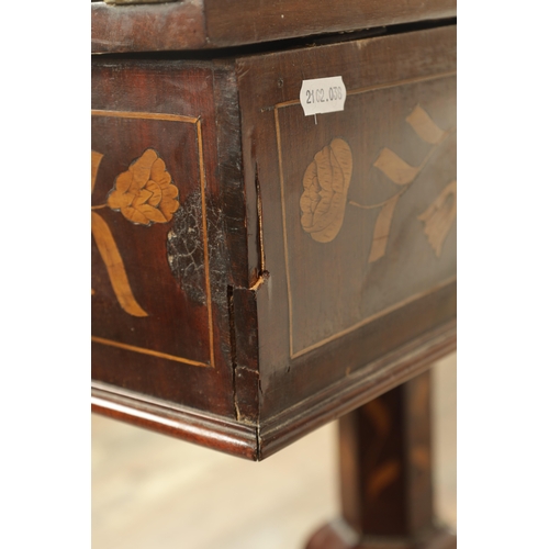 1315 - A 19TH CENTURY DUTCH MARQUETRY SIDE TABLE with a hinged top above a frieze drawer, raised on a bulbo... 