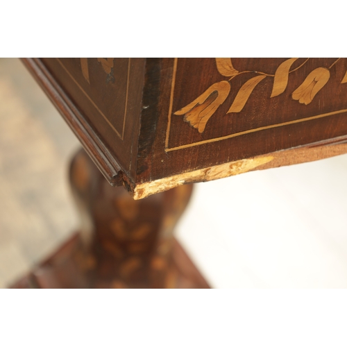 1315 - A 19TH CENTURY DUTCH MARQUETRY SIDE TABLE with a hinged top above a frieze drawer, raised on a bulbo... 