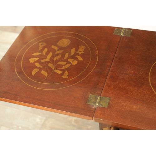 1315 - A 19TH CENTURY DUTCH MARQUETRY SIDE TABLE with a hinged top above a frieze drawer, raised on a bulbo... 