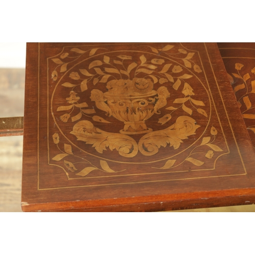 1315 - A 19TH CENTURY DUTCH MARQUETRY SIDE TABLE with a hinged top above a frieze drawer, raised on a bulbo... 