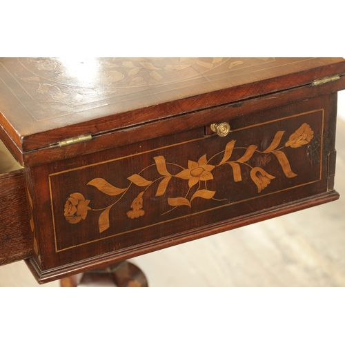 1315 - A 19TH CENTURY DUTCH MARQUETRY SIDE TABLE with a hinged top above a frieze drawer, raised on a bulbo... 