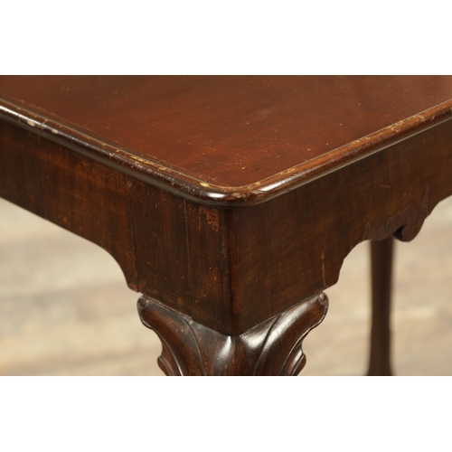 1317 - AN 18TH CENTURY MAHOGANY SILVER TABLE with a dished top above a shaped shallow frieze with slender c... 