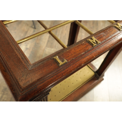 1320 - A GOOD PAIR OF 19TH CENTURY COUNTRY HOUSE WALNUT AND BRASS STICK STANDS having initials to the top r... 