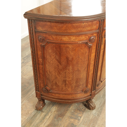 1322 - A 19TH CENTURY BOW FRONTED FIGURED ROSEWOOD SIDE CABINET with panelled front having two centre hinge... 