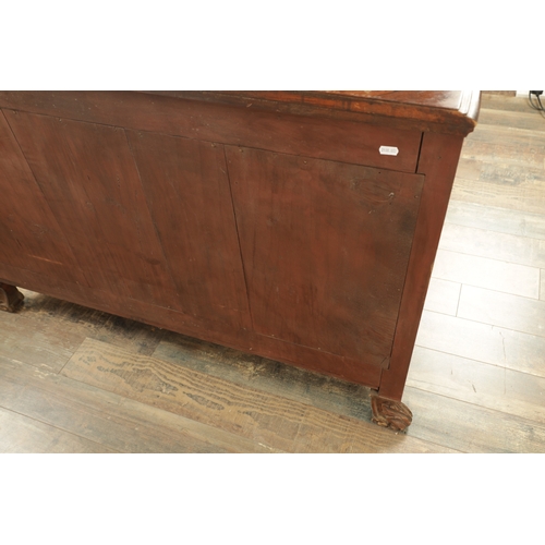 1322 - A 19TH CENTURY BOW FRONTED FIGURED ROSEWOOD SIDE CABINET with panelled front having two centre hinge... 