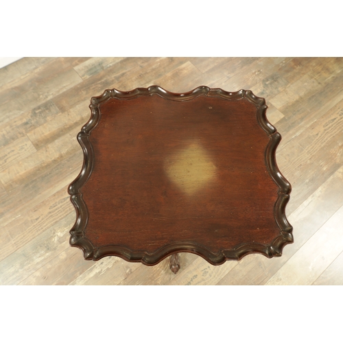 1326 - A GEORGE III AND LATER MAHOGANY TILT-TOP TABLE OF SMALL SIZE with square pie crust scalloped top abo... 