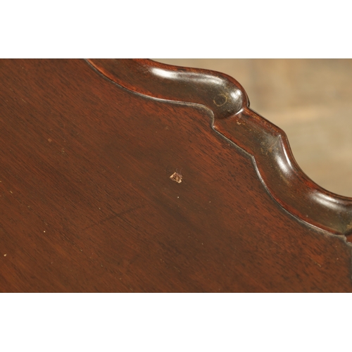 1326 - A GEORGE III AND LATER MAHOGANY TILT-TOP TABLE OF SMALL SIZE with square pie crust scalloped top abo... 