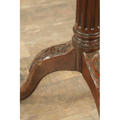 1326 - A GEORGE III AND LATER MAHOGANY TILT-TOP TABLE OF SMALL SIZE with square pie crust scalloped top abo... 