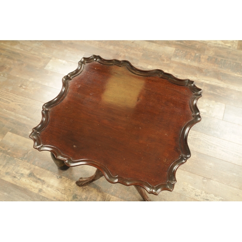 1326 - A GEORGE III AND LATER MAHOGANY TILT-TOP TABLE OF SMALL SIZE with square pie crust scalloped top abo... 