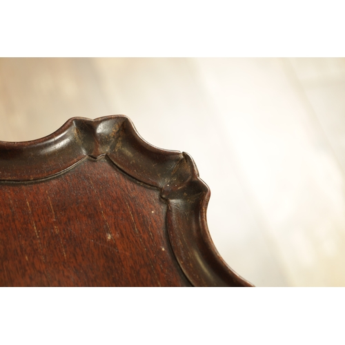 1326 - A GEORGE III AND LATER MAHOGANY TILT-TOP TABLE OF SMALL SIZE with square pie crust scalloped top abo... 