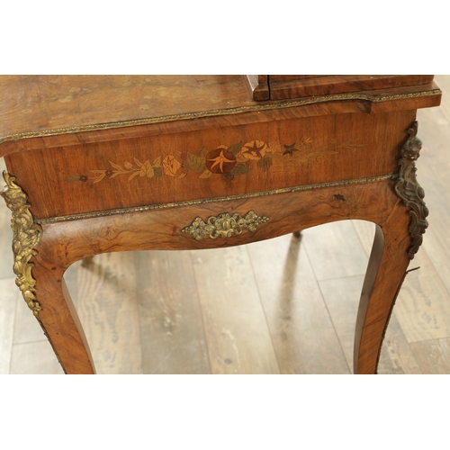 1327 - A 19TH CENTURY MARQUETRY AND FIGURED WALNUT BONIER DE JEUR having a mirrored back super-structure wi... 