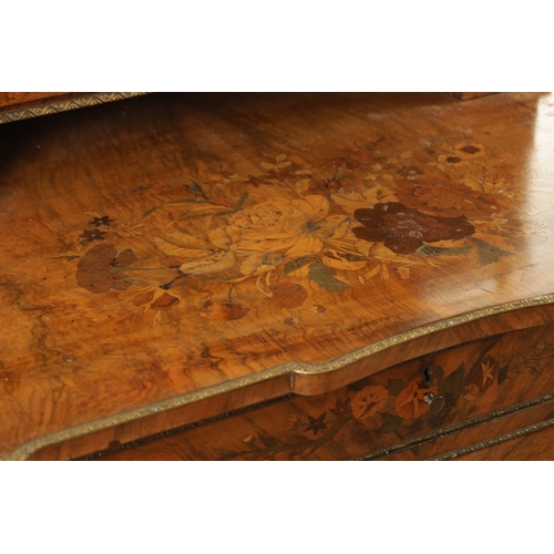 1327 - A 19TH CENTURY MARQUETRY AND FIGURED WALNUT BONIER DE JEUR having a mirrored back super-structure wi... 