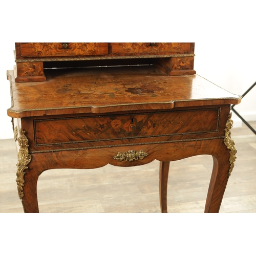 1327 - A 19TH CENTURY MARQUETRY AND FIGURED WALNUT BONIER DE JEUR having a mirrored back super-structure wi... 