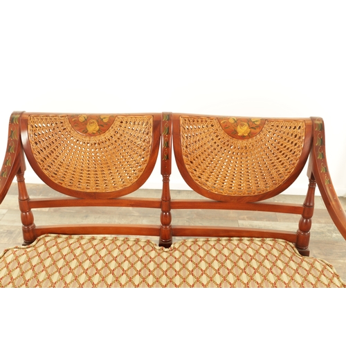 1332 - A 20TH CENTURY THREE PIECE SHERATON STYLE PAINTED MAHOGANY BERGERE SUITE with two chairs and a two-s... 